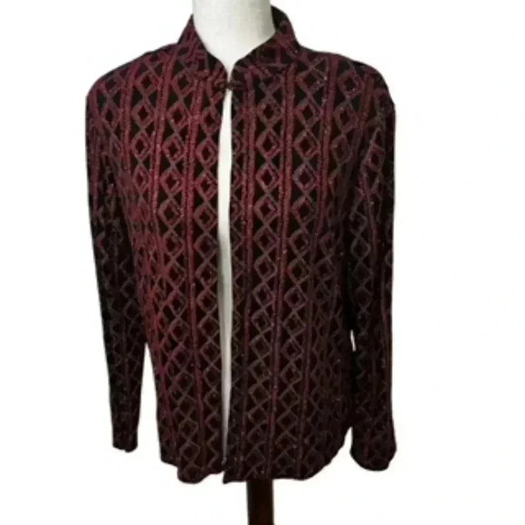 Vintage ONYX Nite Red Geometric Glitter Jacket Women’s Sz XL - Picture 6 of 12